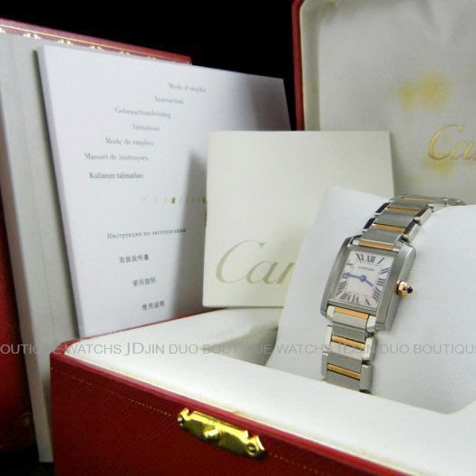 金鐸精品~1682 CARTIER 卡地亞 Tank Francaise 法國坦克小型款珍珠母貝面 石英玫瑰半金女用腕錶-3