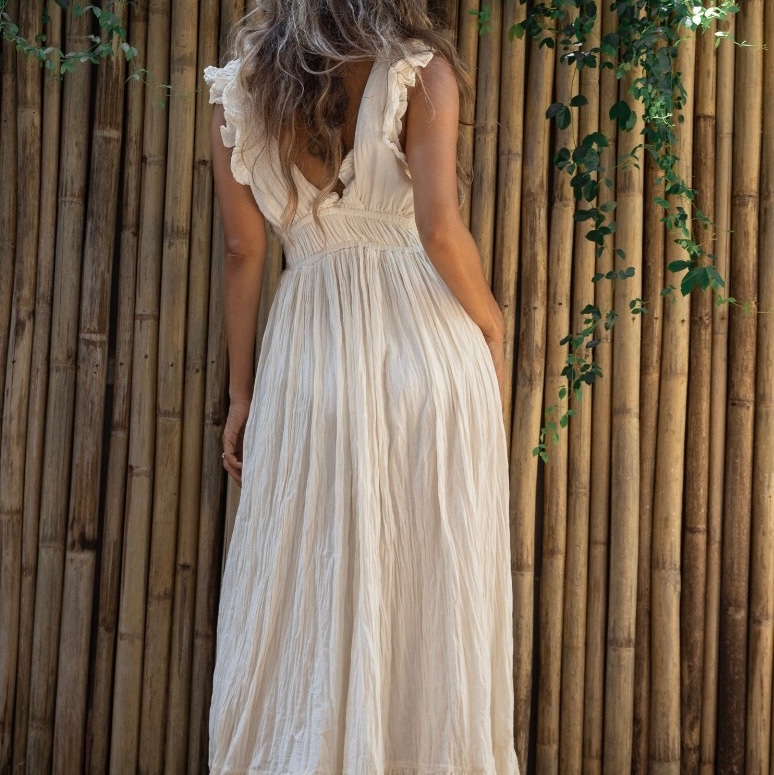 boho_正反兩穿荷葉領長洋裝-1