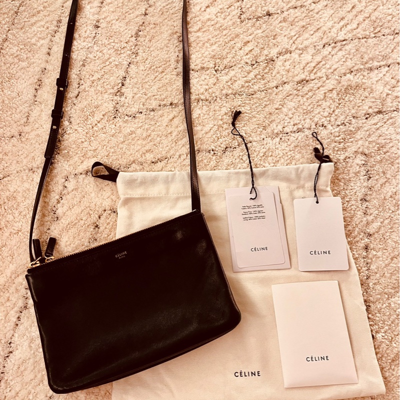 Celine trio 經典小羊皮斜背包 黑色-0