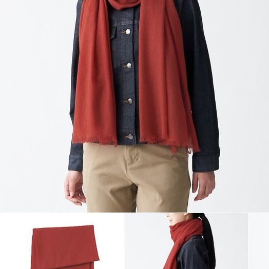 ［全新商品］無印良品MUJI 再生喀什米爾混大披肩 圍巾 深朱紅-7