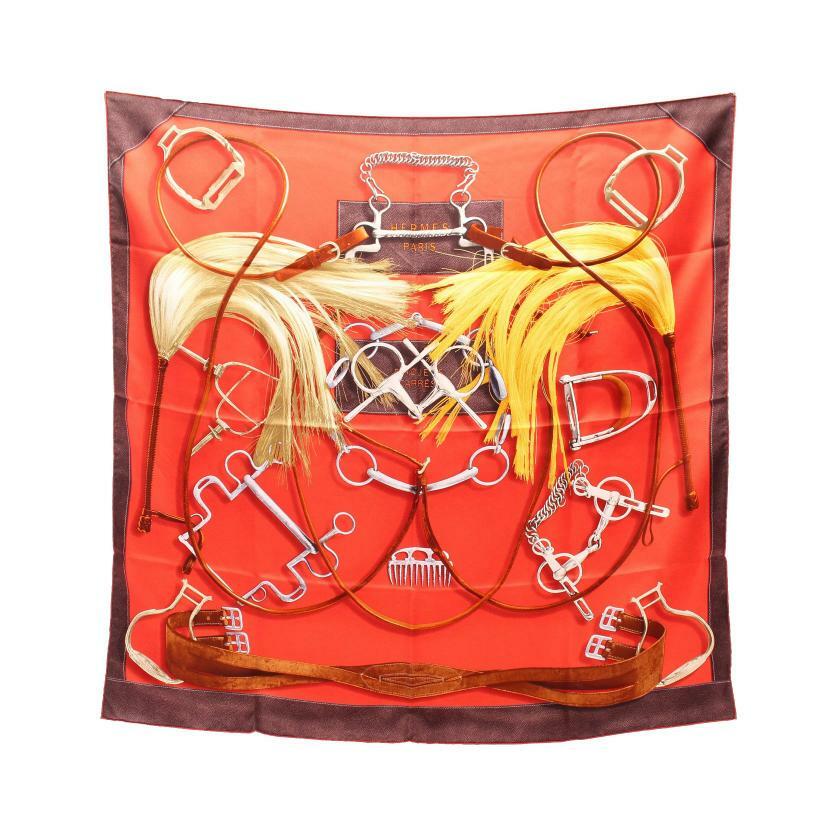 【日本直送】中古HERMES愛馬仕 9.5新 方巾90「PROJETSCARRES」巾-0