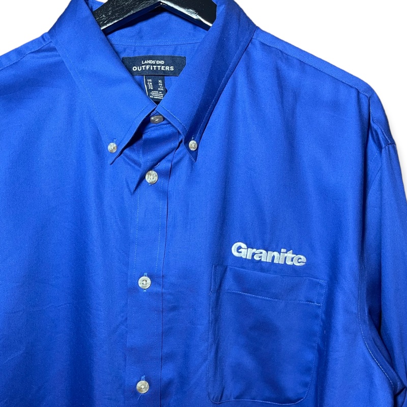 顛復古⚡️復古寶藍色花崗岩刺繡字體工裝長袖襯衫❤️男女皆可-0