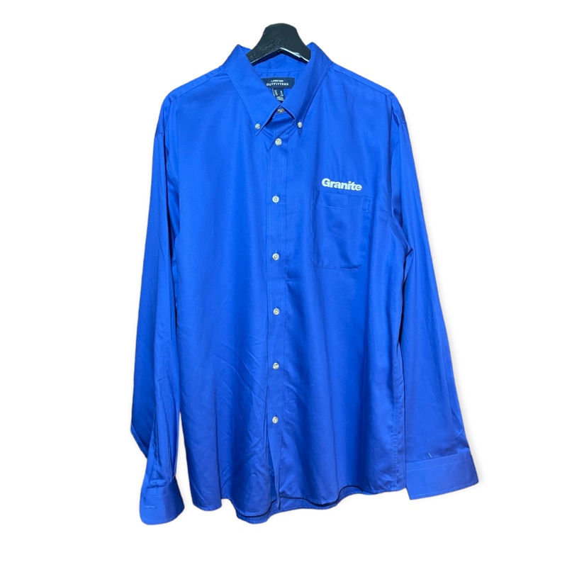 顛復古⚡️復古寶藍色花崗岩刺繡字體工裝長袖襯衫❤️男女皆可-1