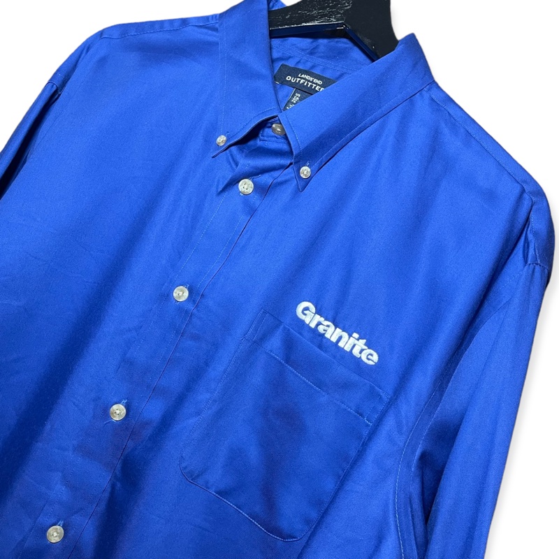 顛復古⚡️復古寶藍色花崗岩刺繡字體工裝長袖襯衫❤️男女皆可-2