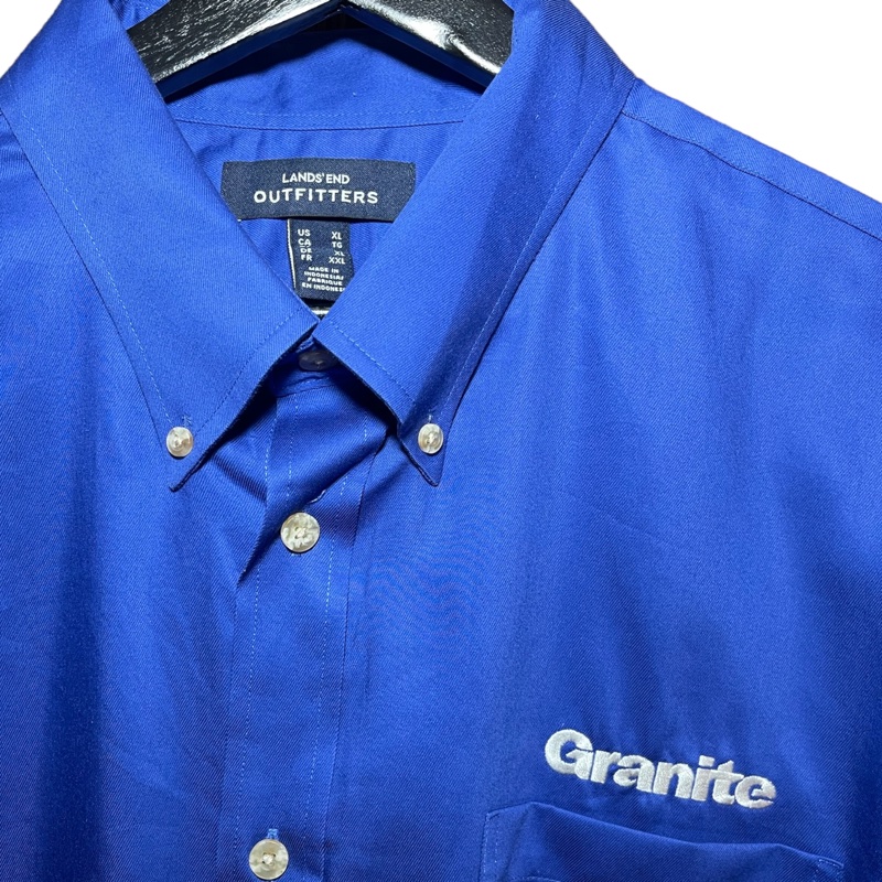 顛復古⚡️復古寶藍色花崗岩刺繡字體工裝長袖襯衫❤️男女皆可-3