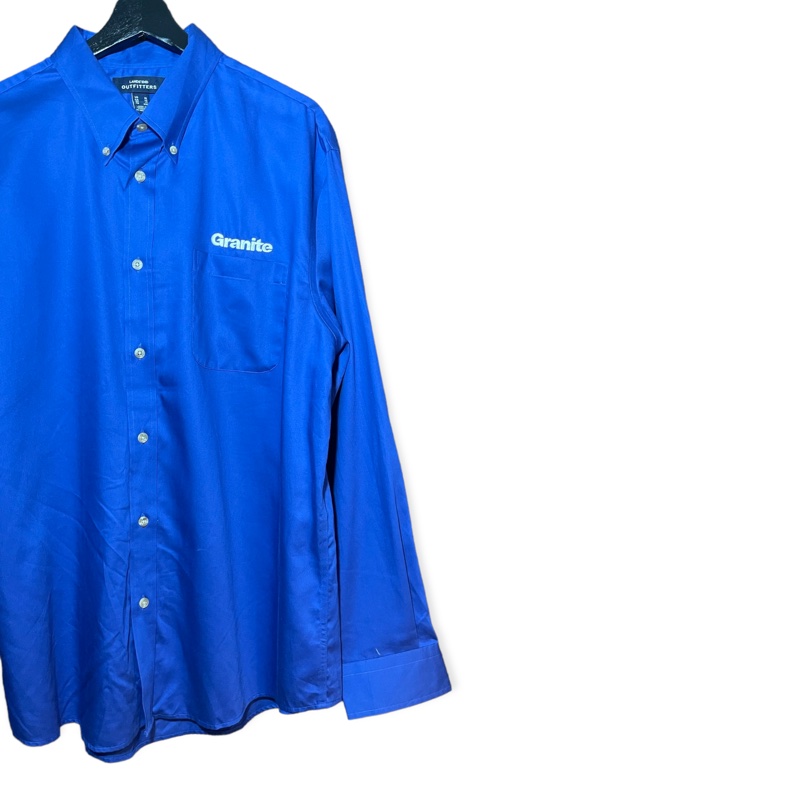 顛復古⚡️復古寶藍色花崗岩刺繡字體工裝長袖襯衫❤️男女皆可-4