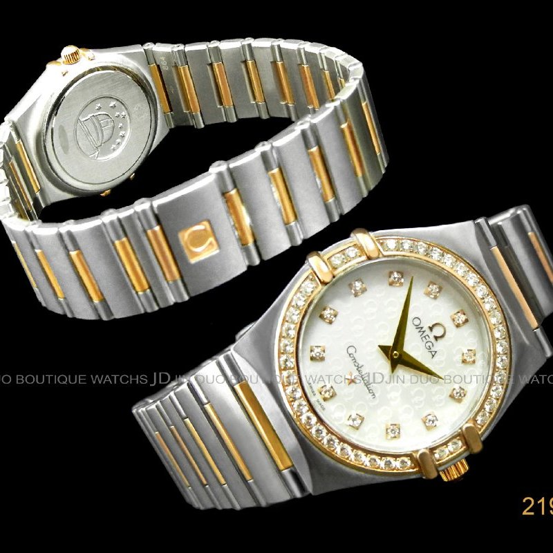 金鐸精品~2199 OMEGA 歐米茄 constellation 星座系列 玫瑰金珍珠母貝面 石英女用鑽錶-1