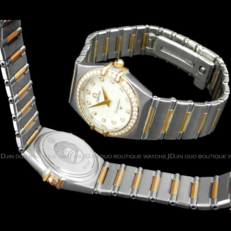 金鐸精品~2199 OMEGA 歐米茄 constellation 星座系列 玫瑰金珍珠母貝面 石英女用鑽錶-2