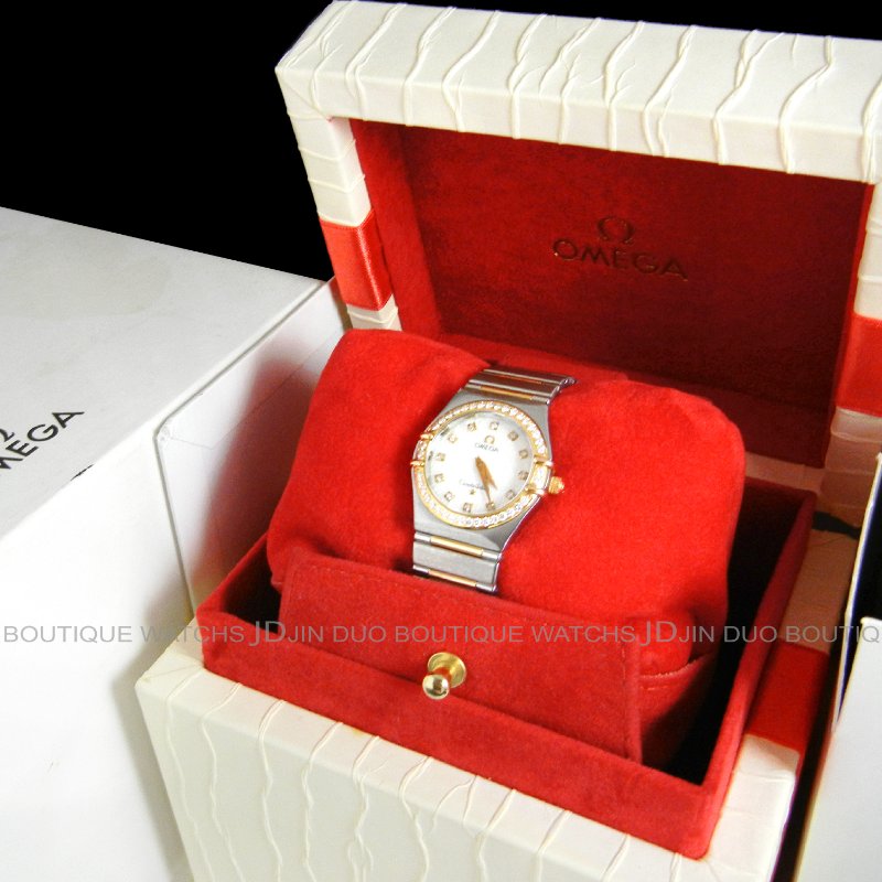 金鐸精品~2199 OMEGA 歐米茄 constellation 星座系列 玫瑰金珍珠母貝面 石英女用鑽錶-3