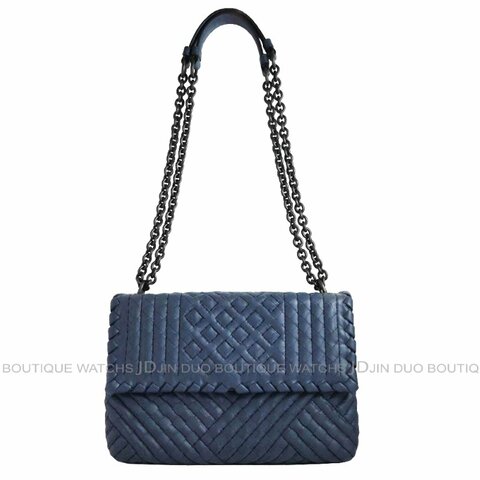 金鐸精品~C689 BOTTEGA VENETA BV 寶緹嘉 藍色小羊皮全編織掀蓋鍊帶 側肩背包