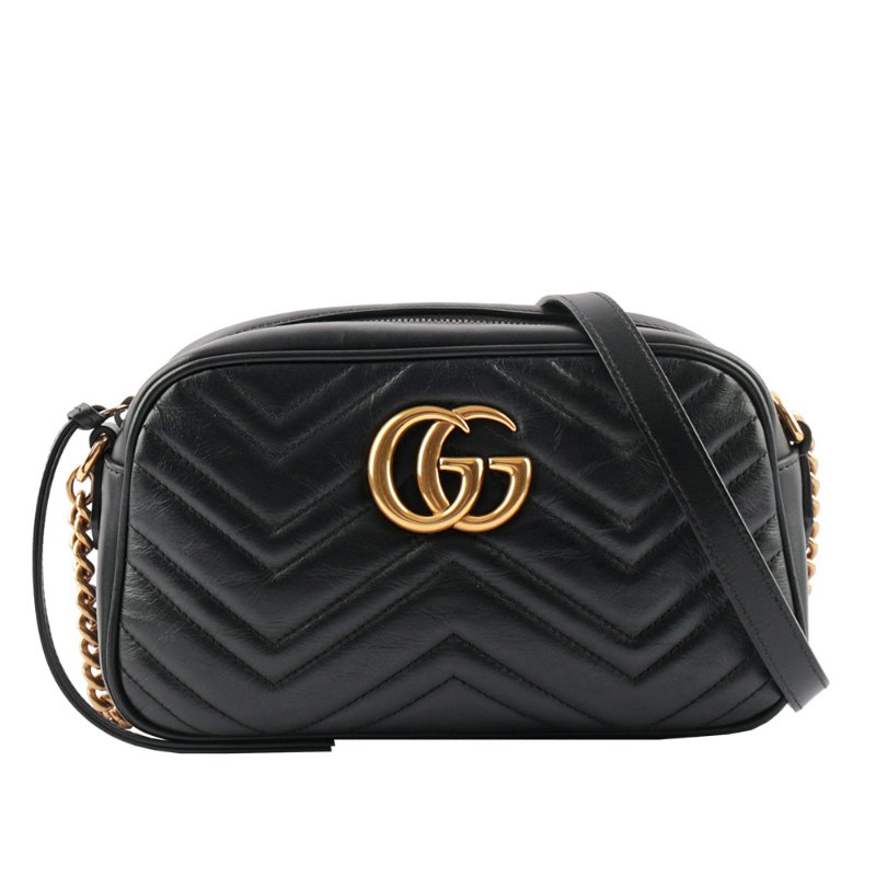 GUCCI 小牛皮GG Marmont肩背/斜背包(黑)-0