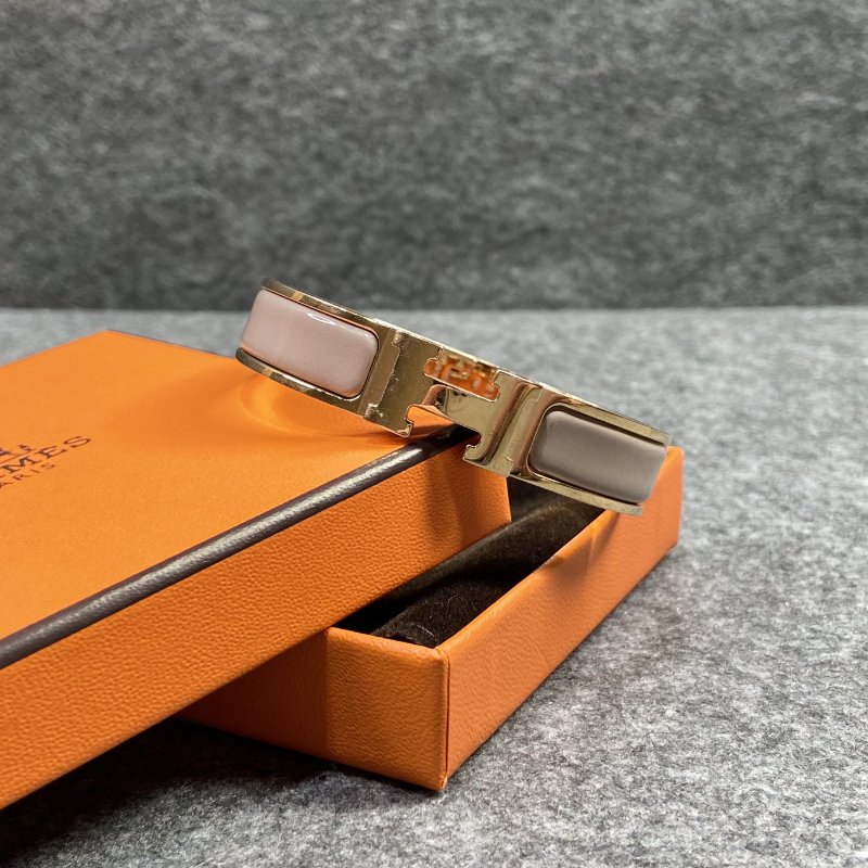 Hermes 愛馬仕 CLIC H 細版 奶茶色/金色 琺瑯H手鐲/手環/飾品-0