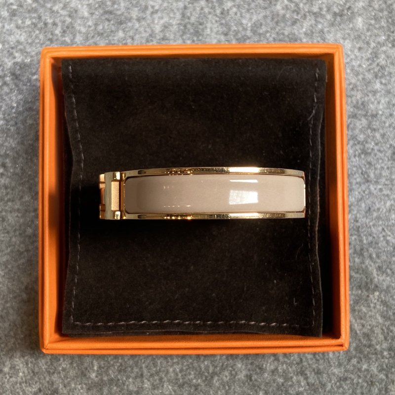 Hermes 愛馬仕 CLIC H 細版 奶茶色/金色 琺瑯H手鐲/手環/飾品-3