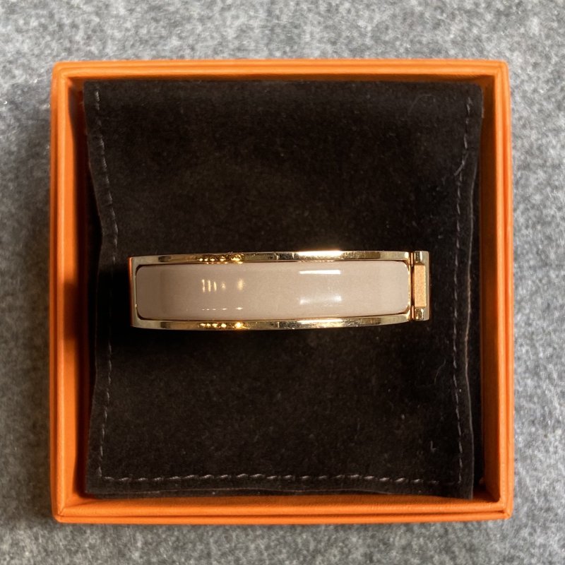 Hermes 愛馬仕 CLIC H 細版 奶茶色/金色 琺瑯H手鐲/手環/飾品-4