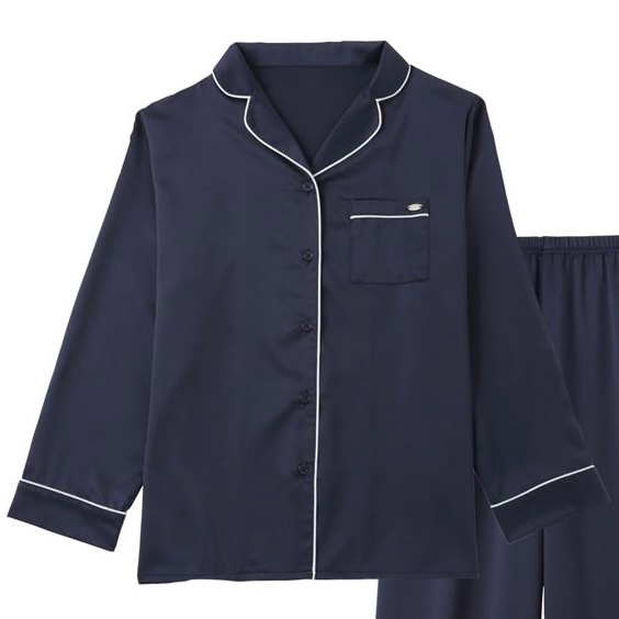 正品現貨｜日本 tutuanna 翻領緞面睡衣 - 炭黑色 --1