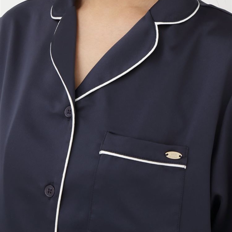 正品現貨｜日本 tutuanna 翻領緞面睡衣 - 炭黑色 --4