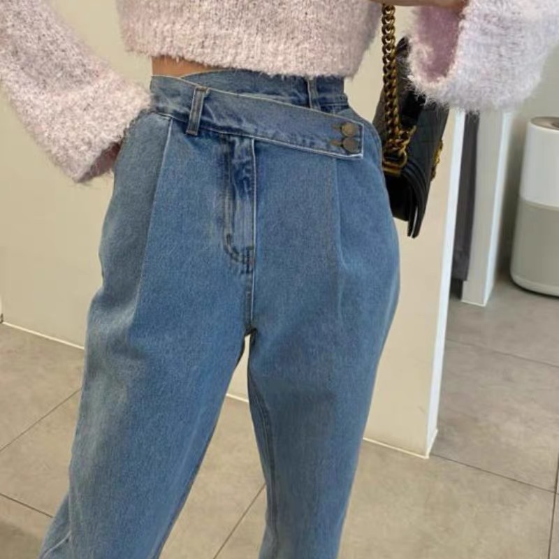 高腰老爺牛仔褲+寬鬆牛仔褲+一字領上衣-2