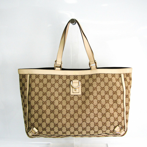 Gucci GG 帆布 141472 中性 GG 帆布，皮革手提包米色，象牙色