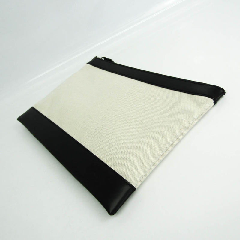 【日本直送】Balenciaga 海軍藍 Clip M 373834 女式帆布，皮革手拿包 黑色，灰白色-1