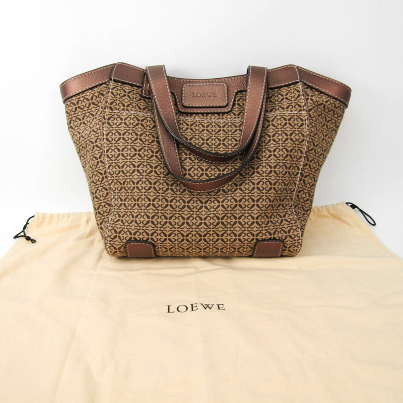 【日本直送】Loewe Anagram Total Pattern 女式皮革、帆布托特包米色、青銅色、深棕色-9