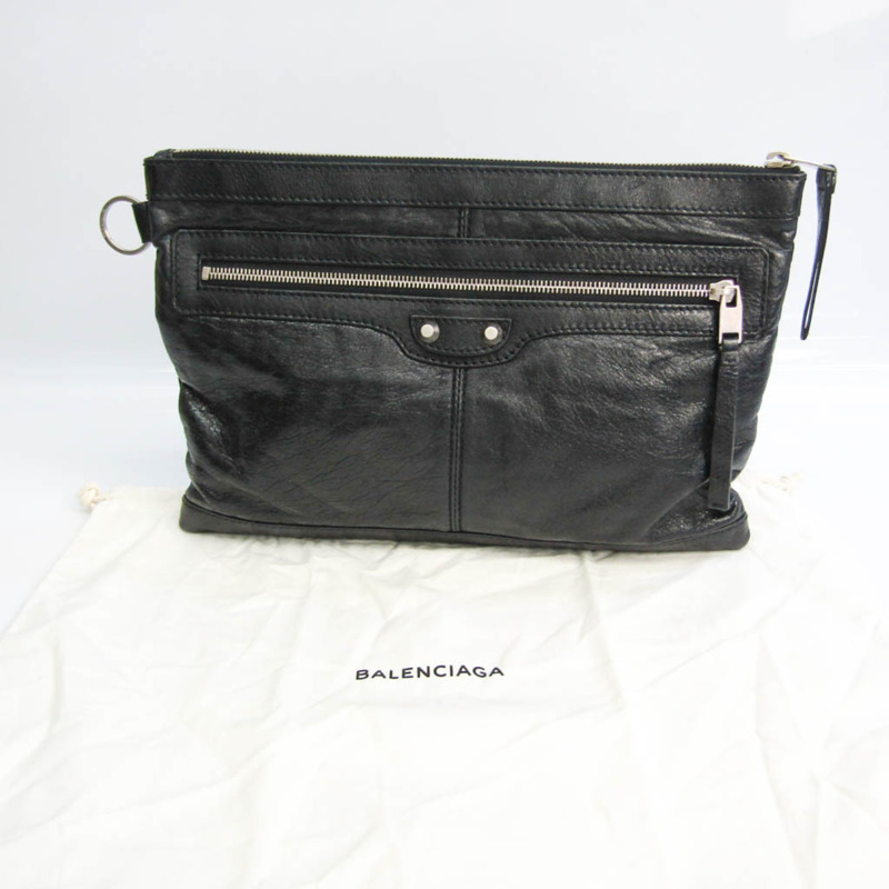 【日本直送】Balenciaga Classic Clip M 273022 女士皮革手拿包 黑色-11