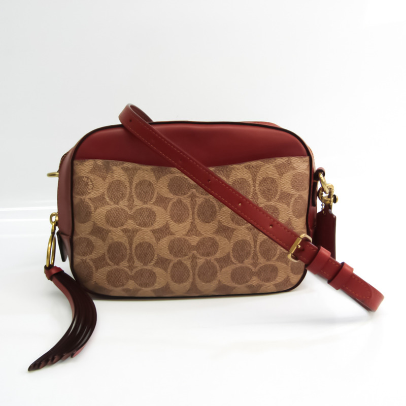 【日本直送】蔻馳 Signature 相機包 31208 女款塗層帆布,皮革單肩包 米色,棕色,紅棕色-0