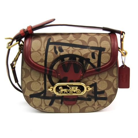 Coach Lexi Remix 1501 女式 PVC，皮革單肩包米色，深橙色，卡其色