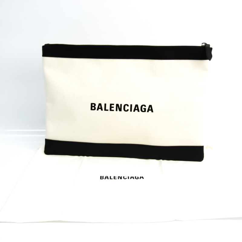 【日本直送】Balenciaga NAVY CLIP M 420407 中性皮革，帆布手拿包黑色，白色-10