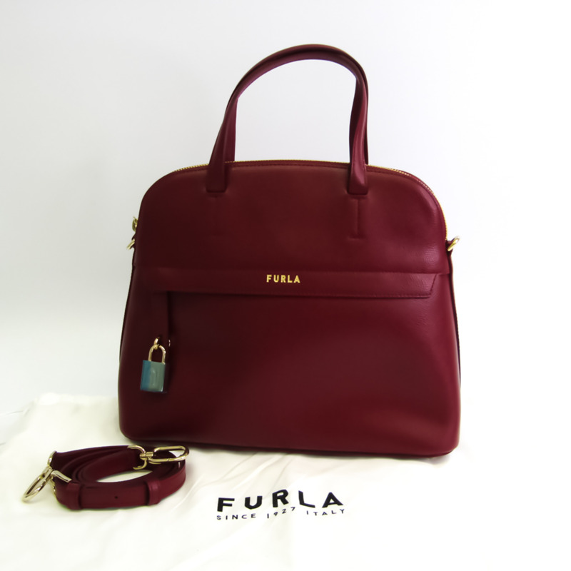 【日本直送】Furla Piper M DOME 女士皮革手提包，單肩包 深紅色，紅色-11