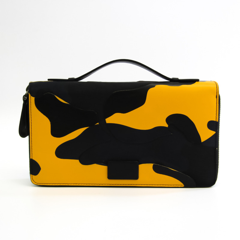 【日本直送】Valentino Garavani 男士皮革，帆布長錢包（雙折）黑色，棕色-0