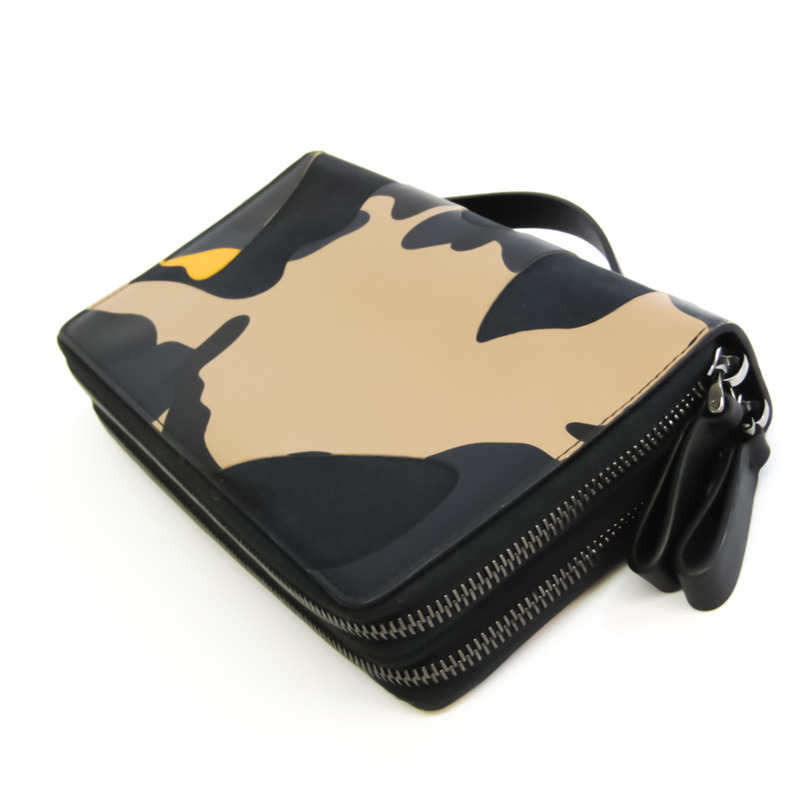 【日本直送】Valentino Garavani 男士皮革，帆布長錢包（雙折）黑色，棕色-1