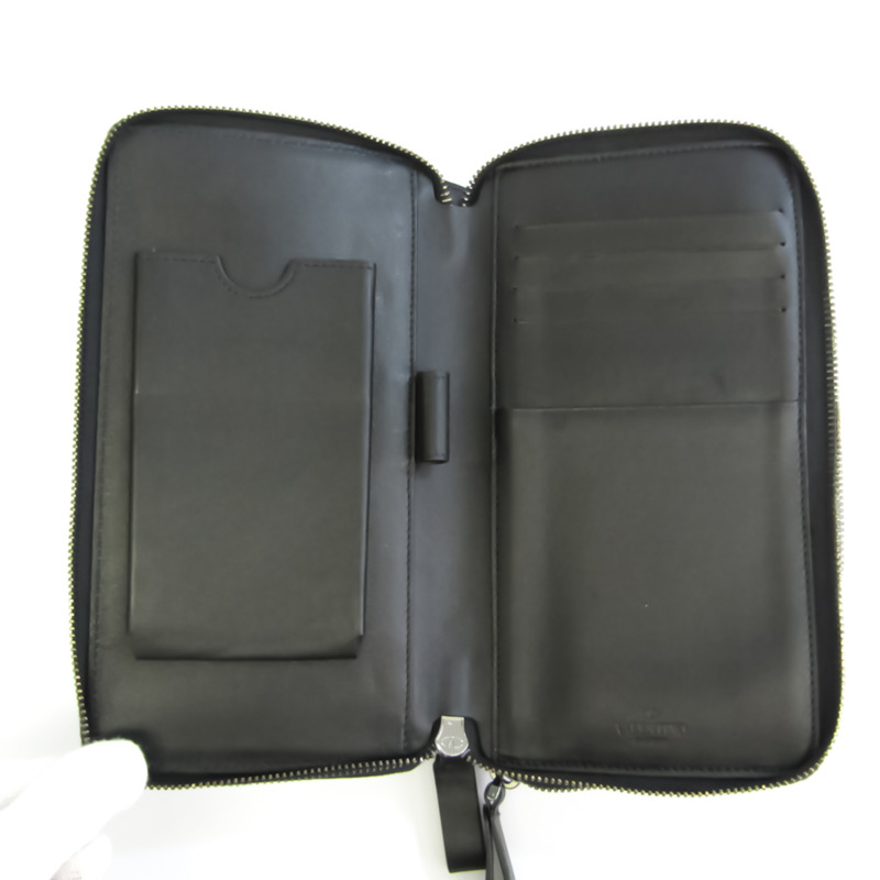 【日本直送】Valentino Garavani 男士皮革，帆布長錢包（雙折）黑色，棕色-2