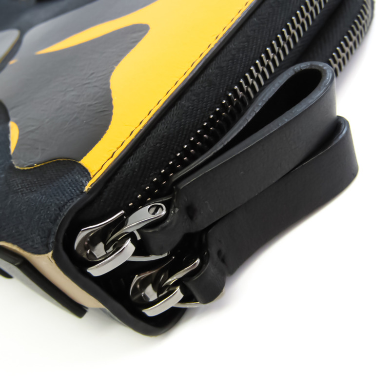 【日本直送】Valentino Garavani 男士皮革，帆布長錢包（雙折）黑色，棕色-8