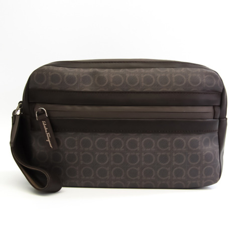 Salvatore Ferragamo Gancini FJ-24 9353 中性 PVC，皮革手拿包棕色