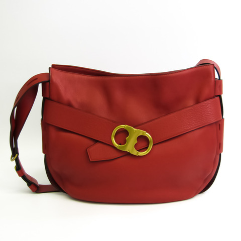Tory Burch 女士皮革單肩包 紅棕色，紅橙色