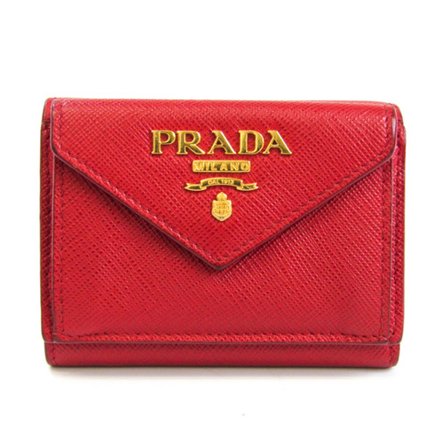 Prada Saffiano 1MH021 女士皮革錢包（三折）紅色
