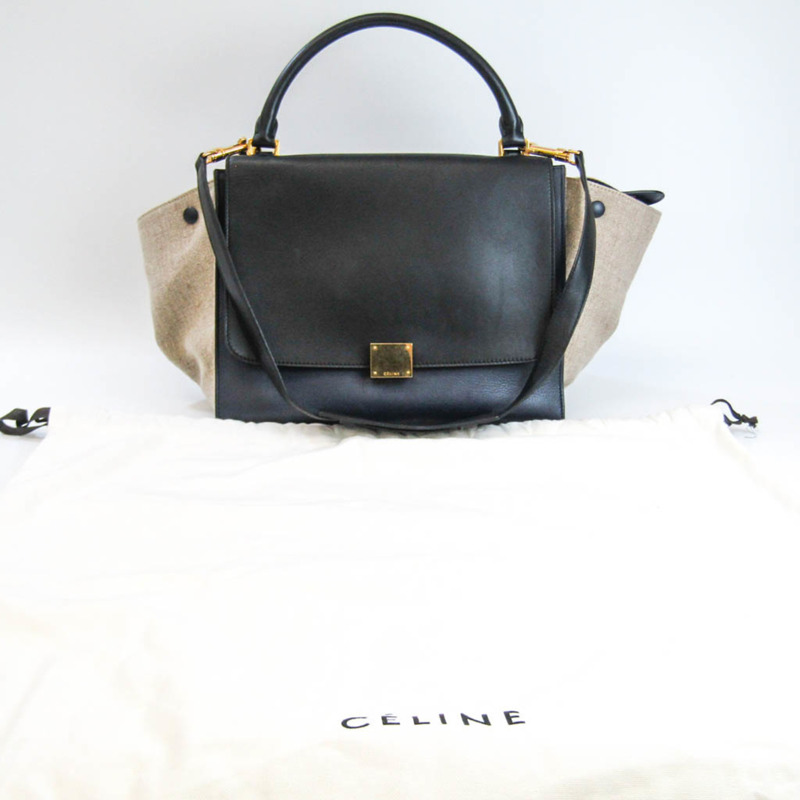 【日本直送】Celine Trapeze 169542 中性皮革,帆布手提包,單肩包 米色,黑色,海軍-12