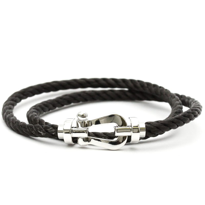 【日本直送】Fred Force 10 大號款不銹鋼，白金（18K）無石吊飾手鍊黑色，銀色-0