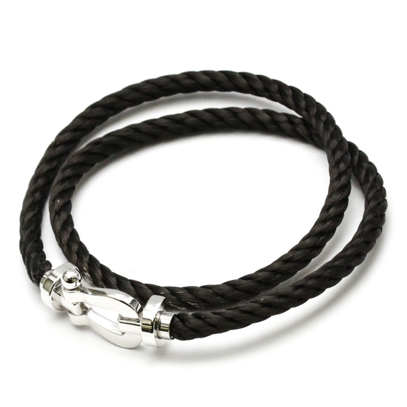 【日本直送】Fred Force 10 大號款不銹鋼，白金（18K）無石吊飾手鍊黑色，銀色-1