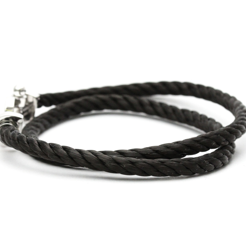 【日本直送】Fred Force 10 大號款不銹鋼，白金（18K）無石吊飾手鍊黑色，銀色-2