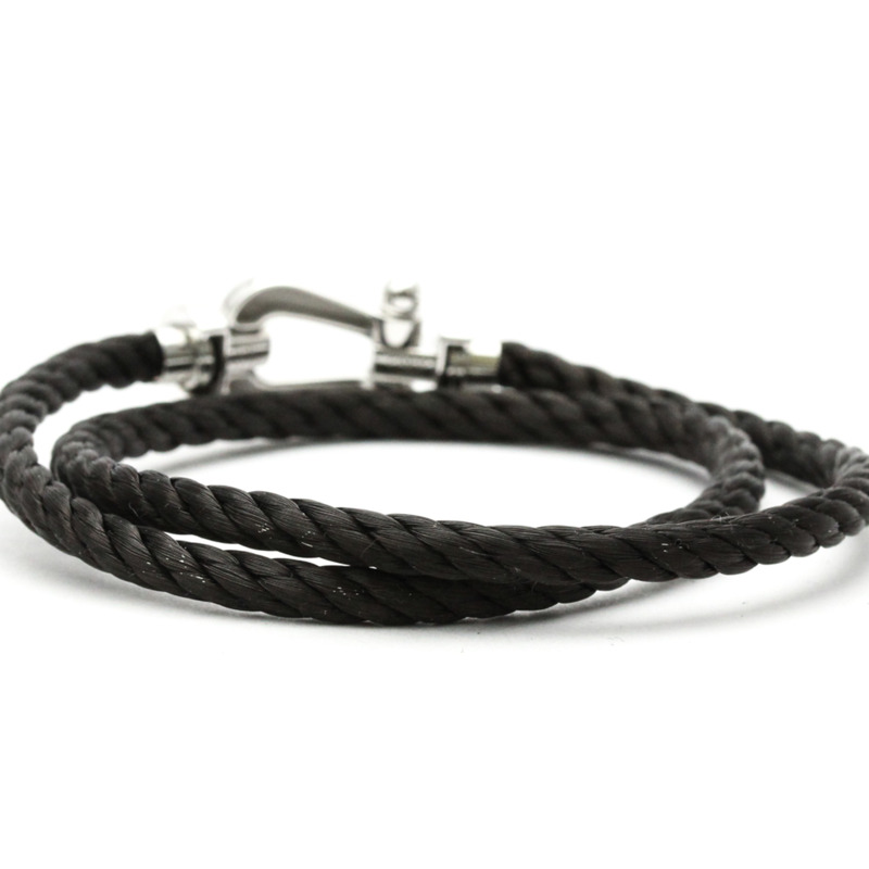 【日本直送】Fred Force 10 大號款不銹鋼，白金（18K）無石吊飾手鍊黑色，銀色-3