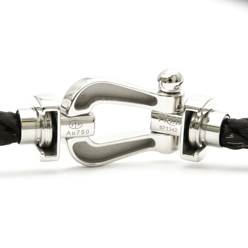 【日本直送】Fred Force 10 大號款不銹鋼，白金（18K）無石吊飾手鍊黑色，銀色-5