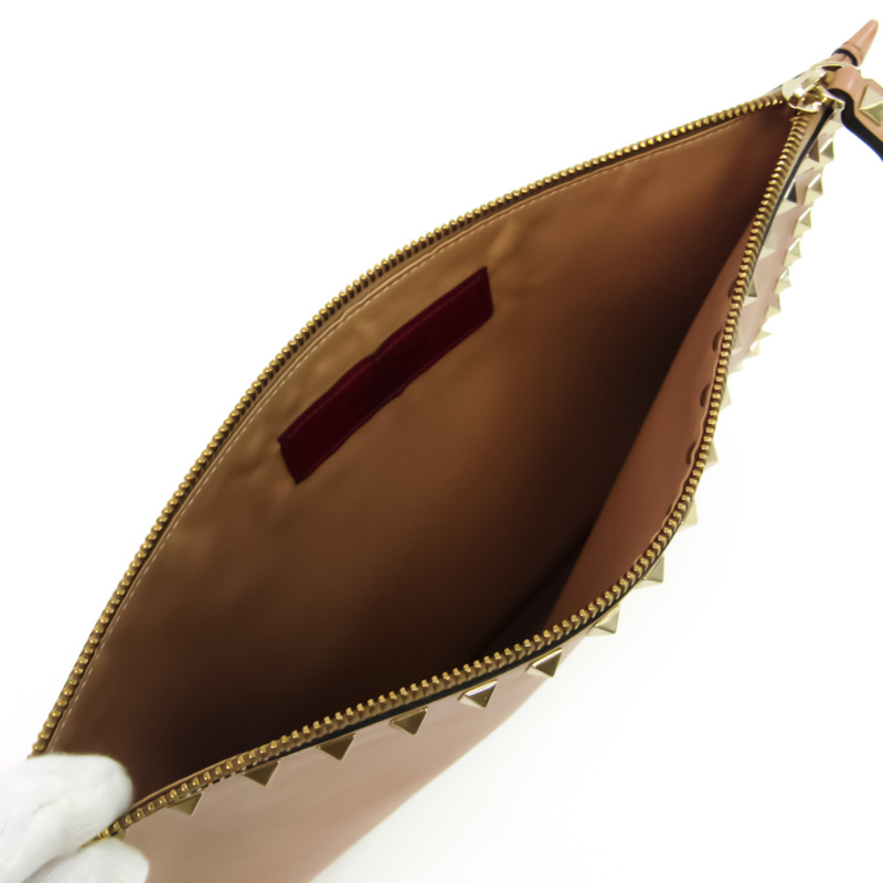 【日本直送】Valentino Garavani Lock 男式、女式皮革鉚釘手拿包米色-2