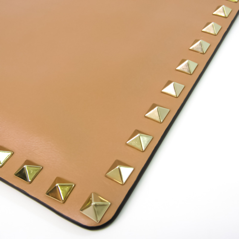 【日本直送】Valentino Garavani Lock 男式、女式皮革鉚釘手拿包米色-6