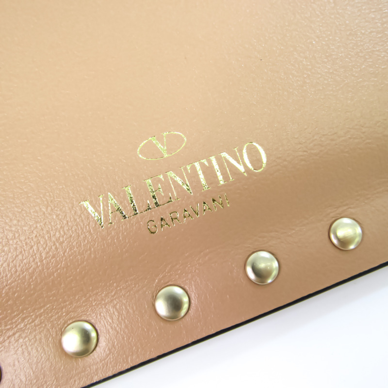 【日本直送】Valentino Garavani Lock 男式、女式皮革鉚釘手拿包米色-7