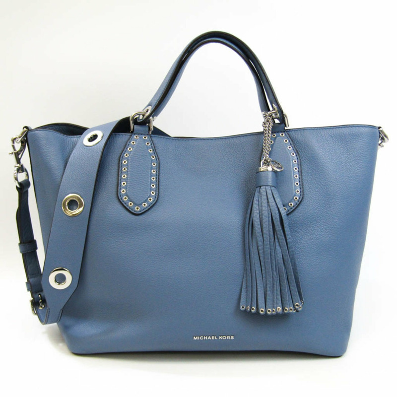 【日本直送】Michael Kors Brooklyn 大號挎包 30T7SBNS3L 女式皮革托特包 藍色-0