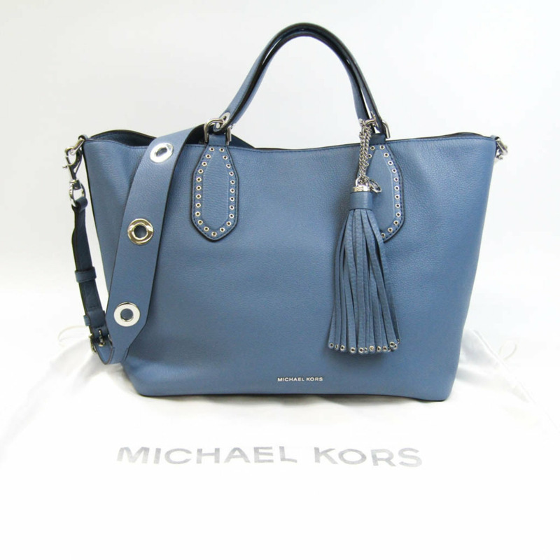 【日本直送】Michael Kors Brooklyn 大號挎包 30T7SBNS3L 女式皮革托特包 藍色-12