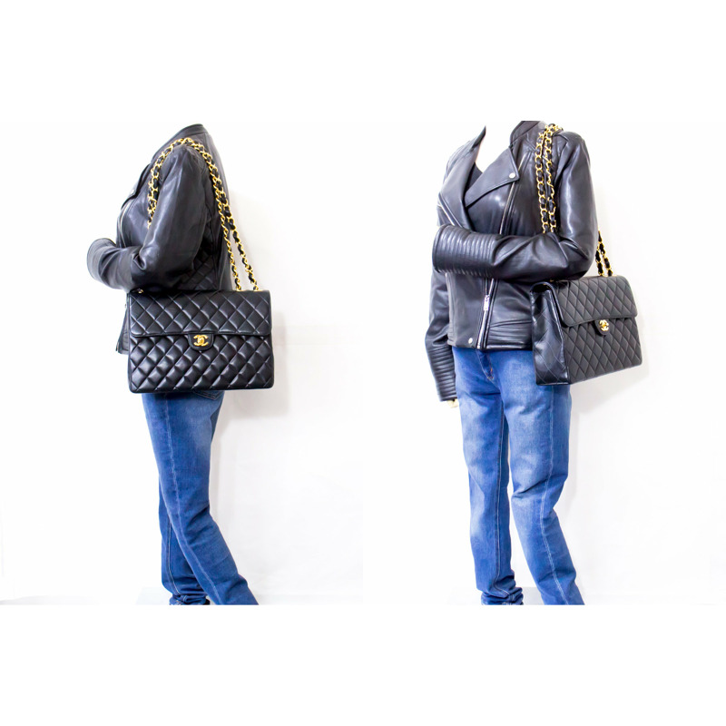 【日本直送】香奈兒 Jumbo 11 英寸大號鏈條單肩包翻蓋黑色小羊皮【結帳輸入折扣碼 : 1212 現折$3000】-11