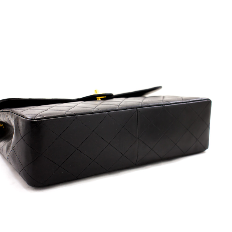 【日本直送】香奈兒 Jumbo 11 英寸大號鏈條單肩包翻蓋黑色小羊皮-3