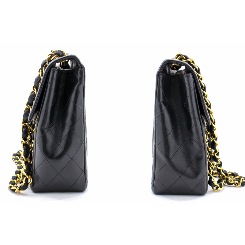 【日本直送】香奈兒 Jumbo 11 英寸大號鏈條單肩包翻蓋黑色小羊皮-4